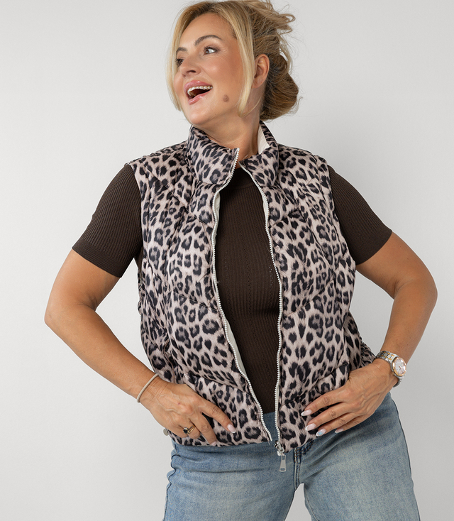 Short double-sided sleeveless smooth and leopard print NORA