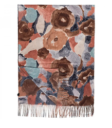 Women's scarf with floral motif and tassels elegant