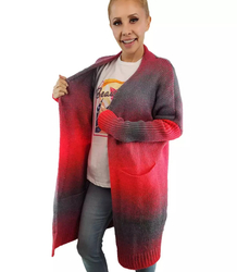 Kardigan długi gruby sweter ombre kolorowy