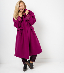 Women's long oversize coat with decorative belt KASIA