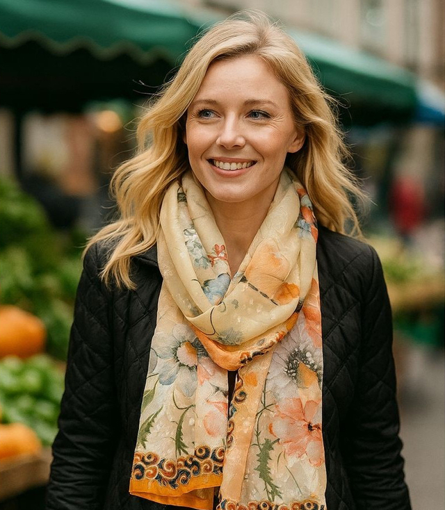 Damski wzorzysty szal w kwiatki 70x180