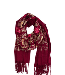 Women's folklore scarf with flower motif and tassels