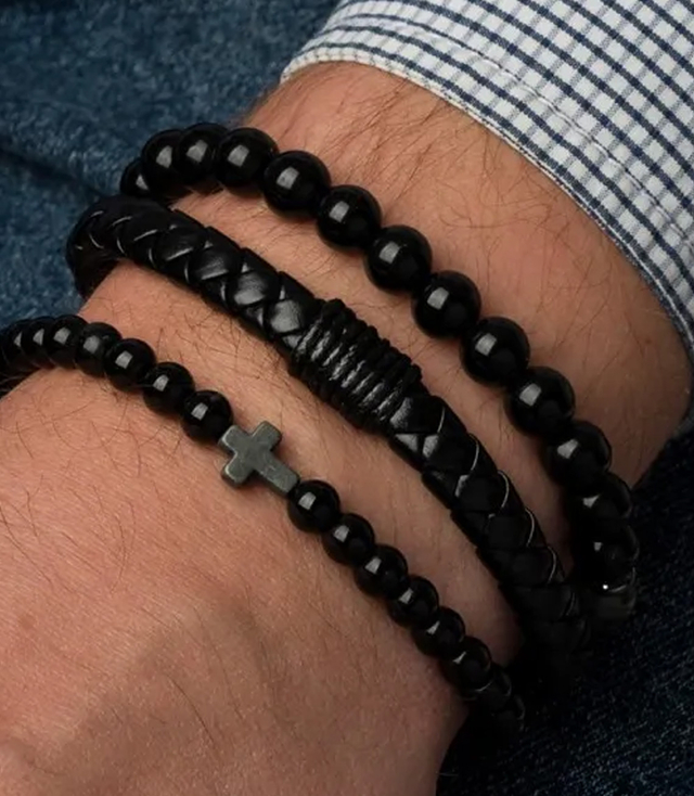 Set of men's bracelets natural stone