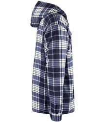 Warm fleece men's plaid shirt with hood insulated with faux fur