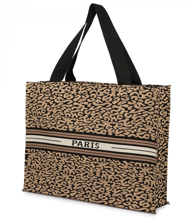 Stylish shopper bag with leopard print and PARIS lettering