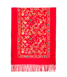 Women's folklore scarf with flower motif and tassels