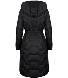 Long winter coat, jacket tied at the waist