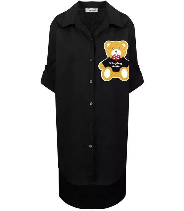 Long shirtdress shirt tunic with a teddy bear