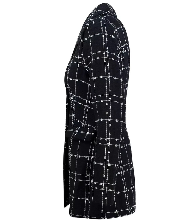 Women's double-breasted long tweed plaid jacket