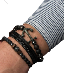 Set of men's bracelets natural stone with anchor