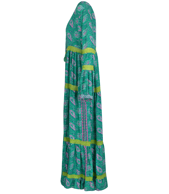 Long, airy ethnic dress with colorful patterns, MILANO silk