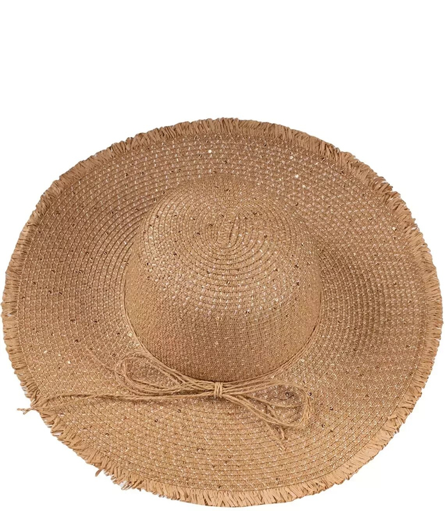 Modny duży pleciony damski kapelusz z cekinami
