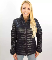 Short transitional quilted jacket with a stand-up collar