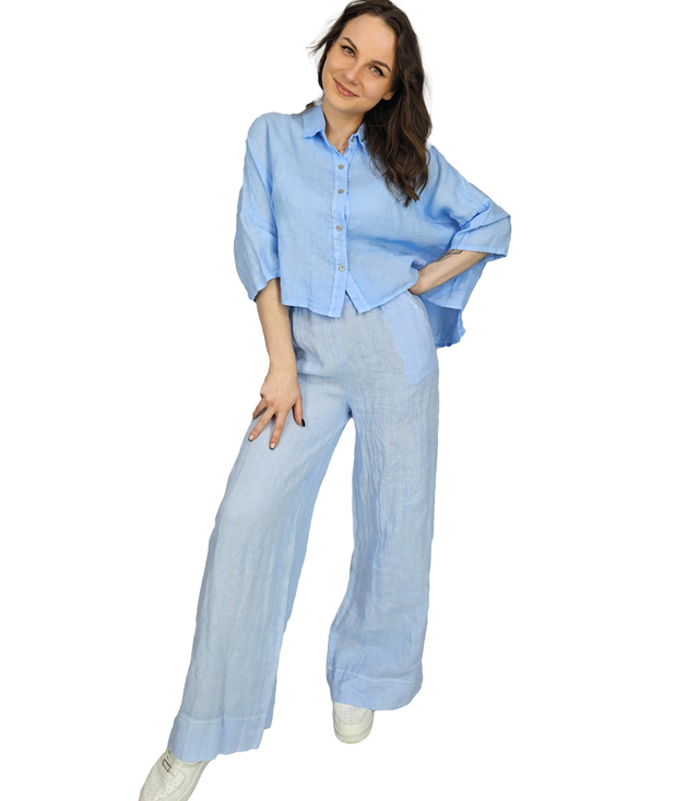 Linen oversize set of kultoy pants and short shirt LAILA