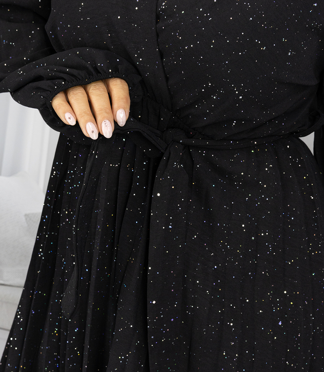 Elegant mini dress with crystals and pleated bottom VELVET COMET