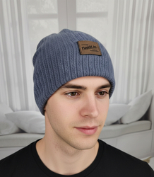 Knitted beanie hat with patch - style and comfort
