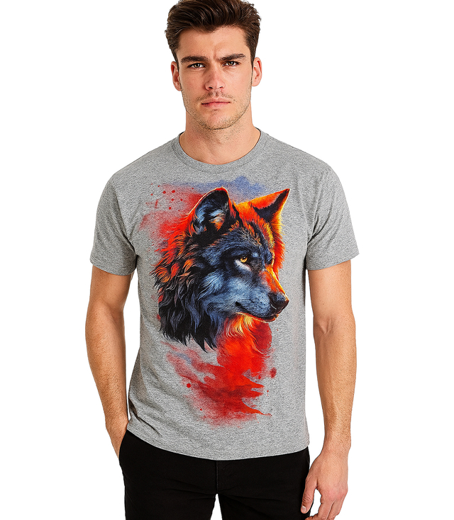 Men's large wolf print t-shirt cotton