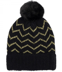 Warm women's cap with zigzag pom-pom autumn winter