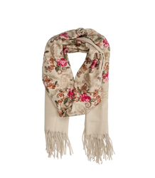 Women's folklore scarf with flower motif and tassels