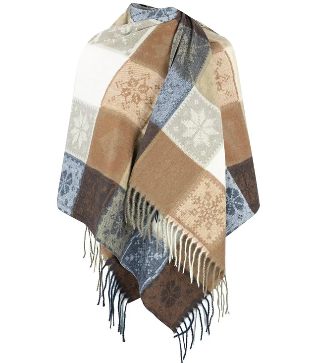 Warm shawl scarf checkered knit long