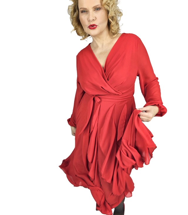 Elegant dress flared hem with ruffles ADELE