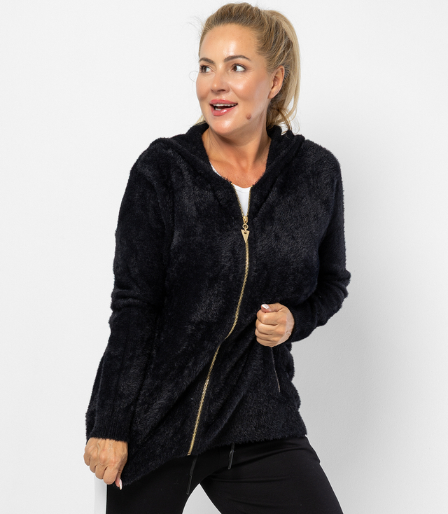 Warm cardigan sweater made of fluffy knit fabric GRAZYNA