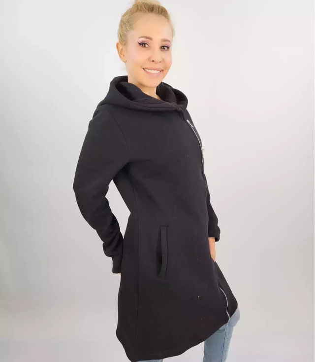 Long sweatshirt overlay asymmetric BASIC zipper