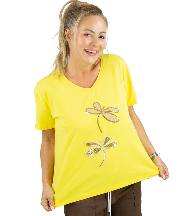 T-shirt bluzka koszulka z ozdobną aplikacją w ważki ZEFIRA