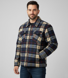 Warm fleece checked men's shirt insulated with faux fur