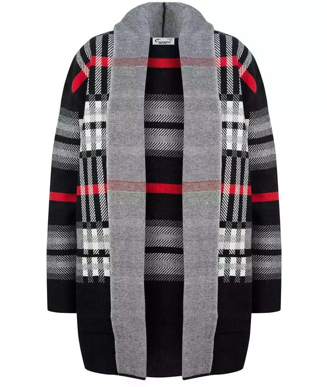 WARM Sweater. Checkered cardigan overlay