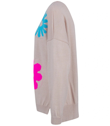 Women's sweater in colorful flowers with a longer back LILANA