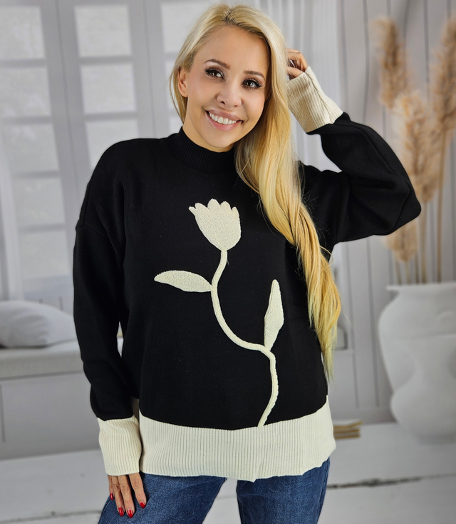 Women's sweater half turtleneck warm flower print autumn winter ROSELYN