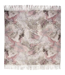Women's scarf with watercolor delicate pattern and tassels