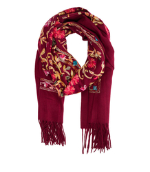 Women's folklore scarf with flower motif and tassels