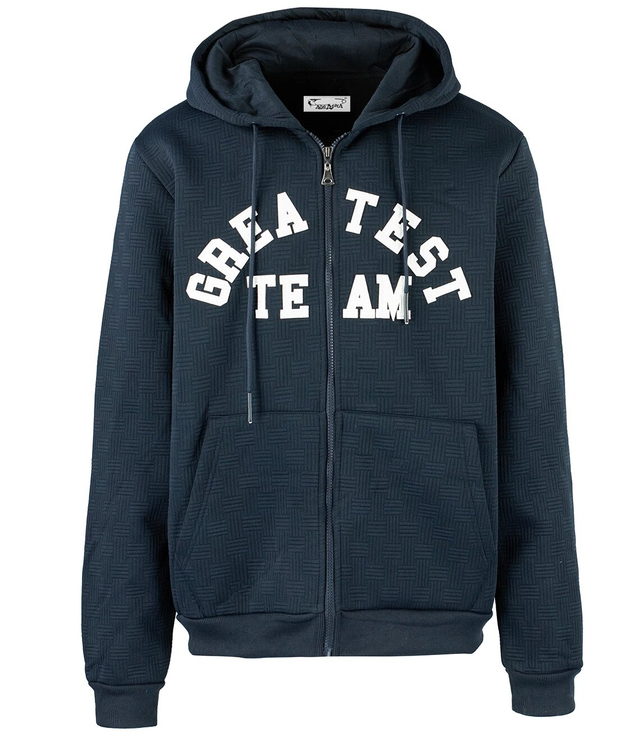 Men's sweatshirt with a hood, warm, thick, inscriptions, pockets