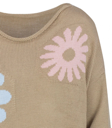 Women's sweater in colorful flowers with a longer back LILANA