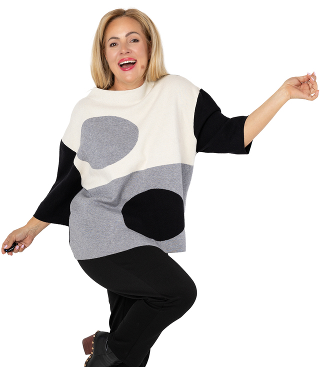 Elegant sweater with half turtleneck and geometric pattern DOT ART 
