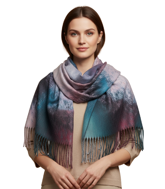 Fashionable multicolored shawl scarf with tassels