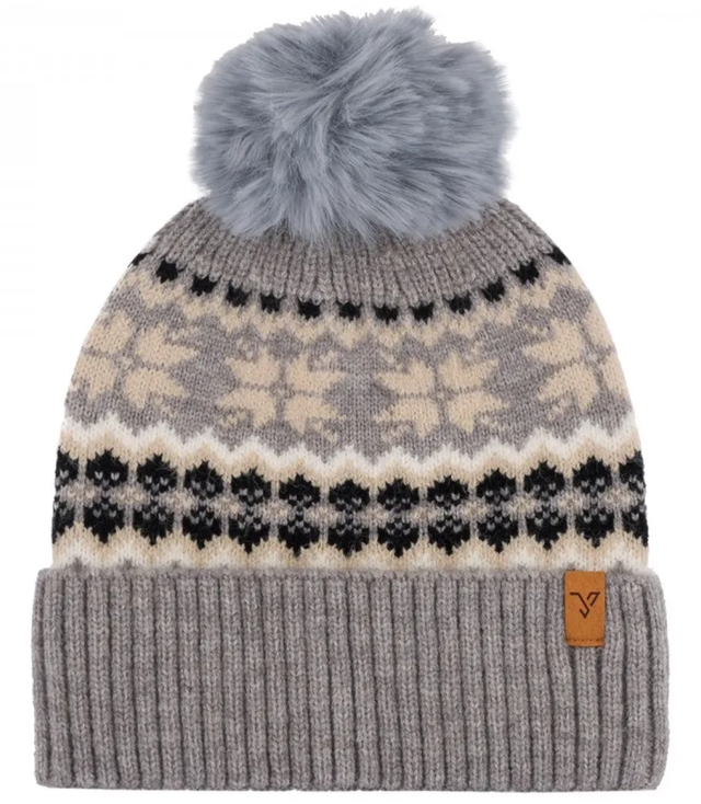 Warm women's cap with pom-pom in Norwegian pattern autumn winter