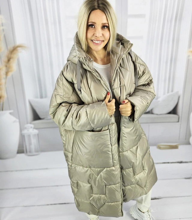 Women's long warm jacket with quilting and hood ANABEL