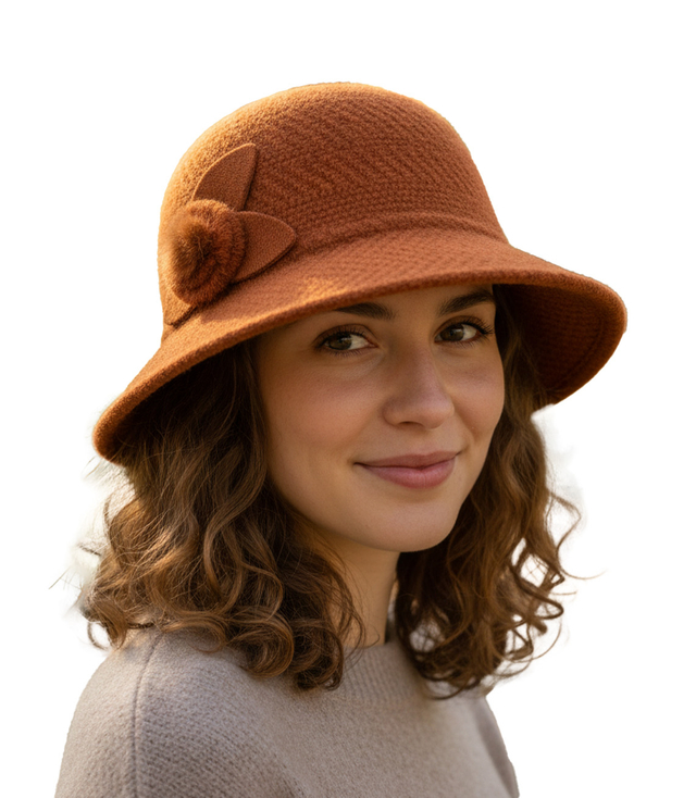 Women's hat cloche patch flower