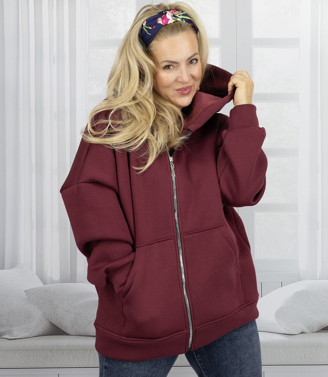Warm women's sweatshirt one-color basic with hood BROOKLYN