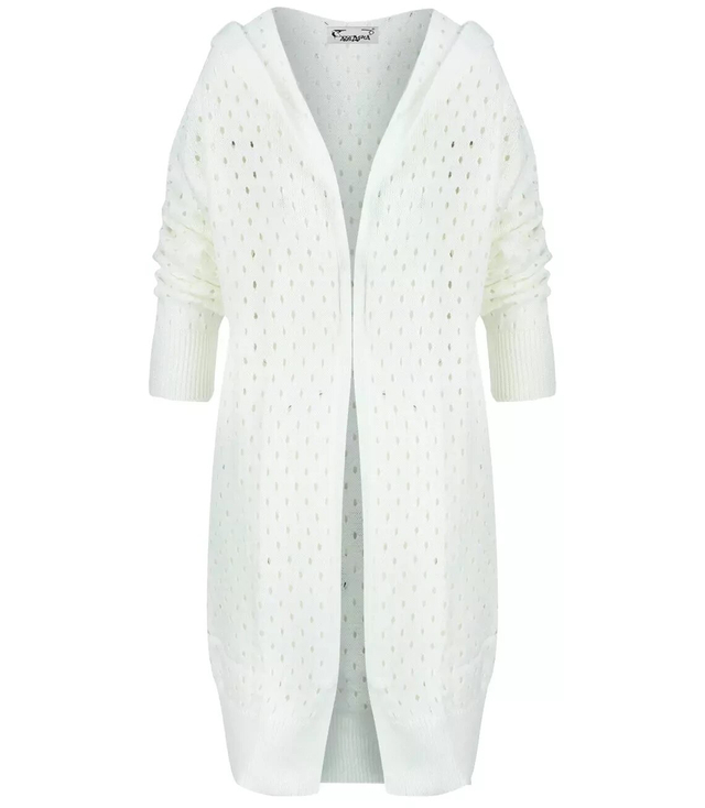 Long openwork cardigan with hood ANIELA