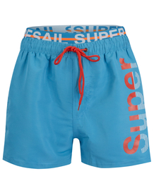 Swimming shorts with tape and the word SUPER