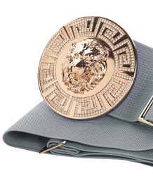 Women's belt with a gold lion and zircons, adjustable and elastic