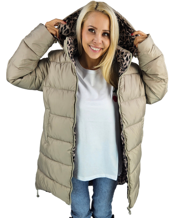 Long, reversible transitional jacket with a hood, warm MIA