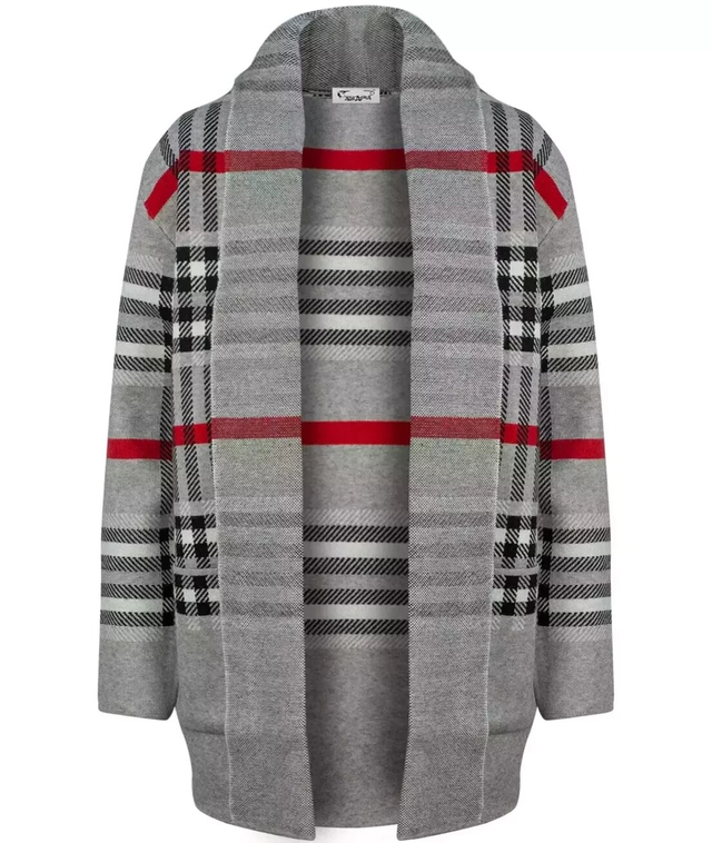 WARM Sweater. Checkered cardigan overlay