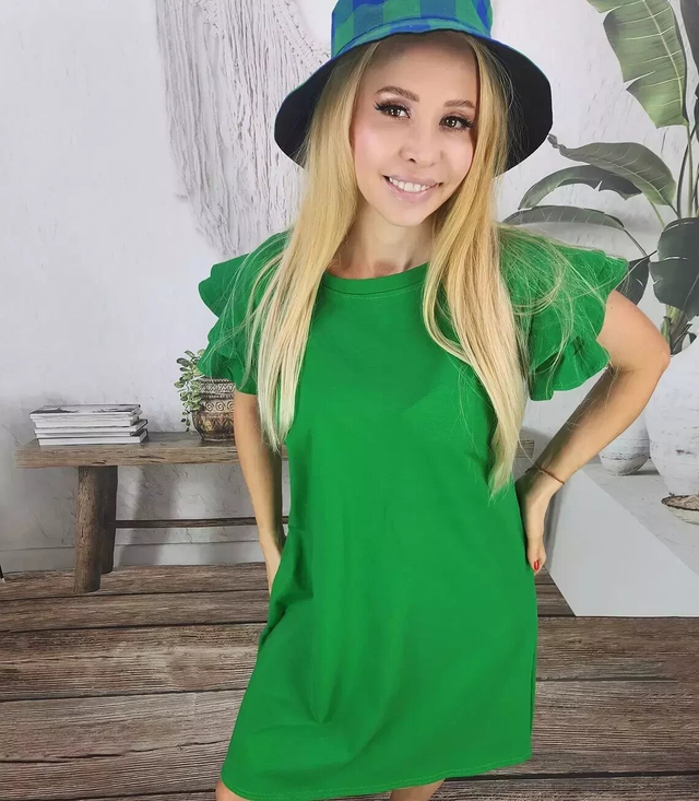 Cotton simple dress with frills
