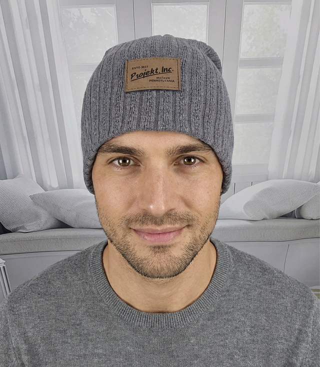Knitted beanie hat with patch - style and comfort