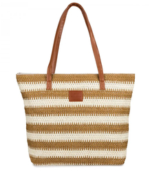 Large braided striped shoper bag with zipper closure